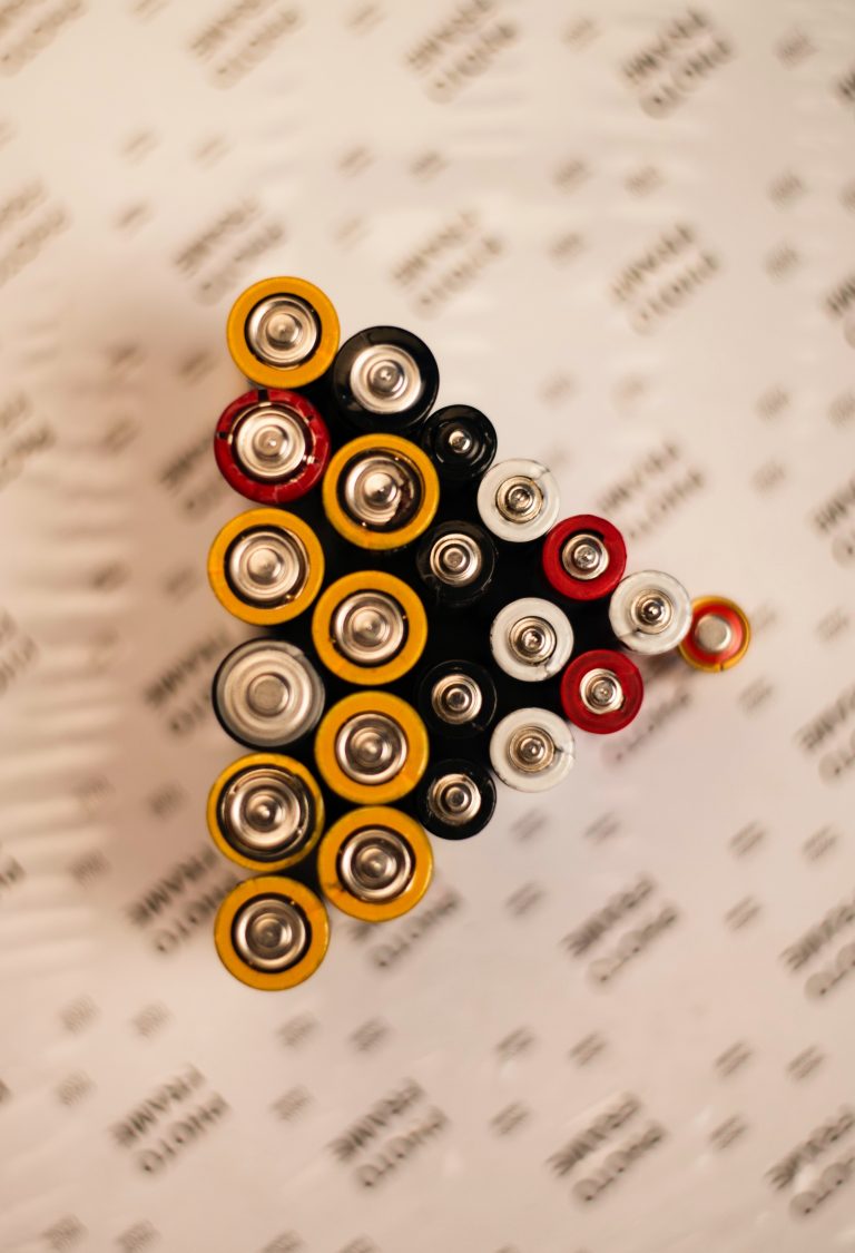 Different types of batteries in a pryamid